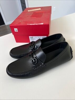 Ferragamo black leather gancini bit loafers men’s size 8.5 work shoes